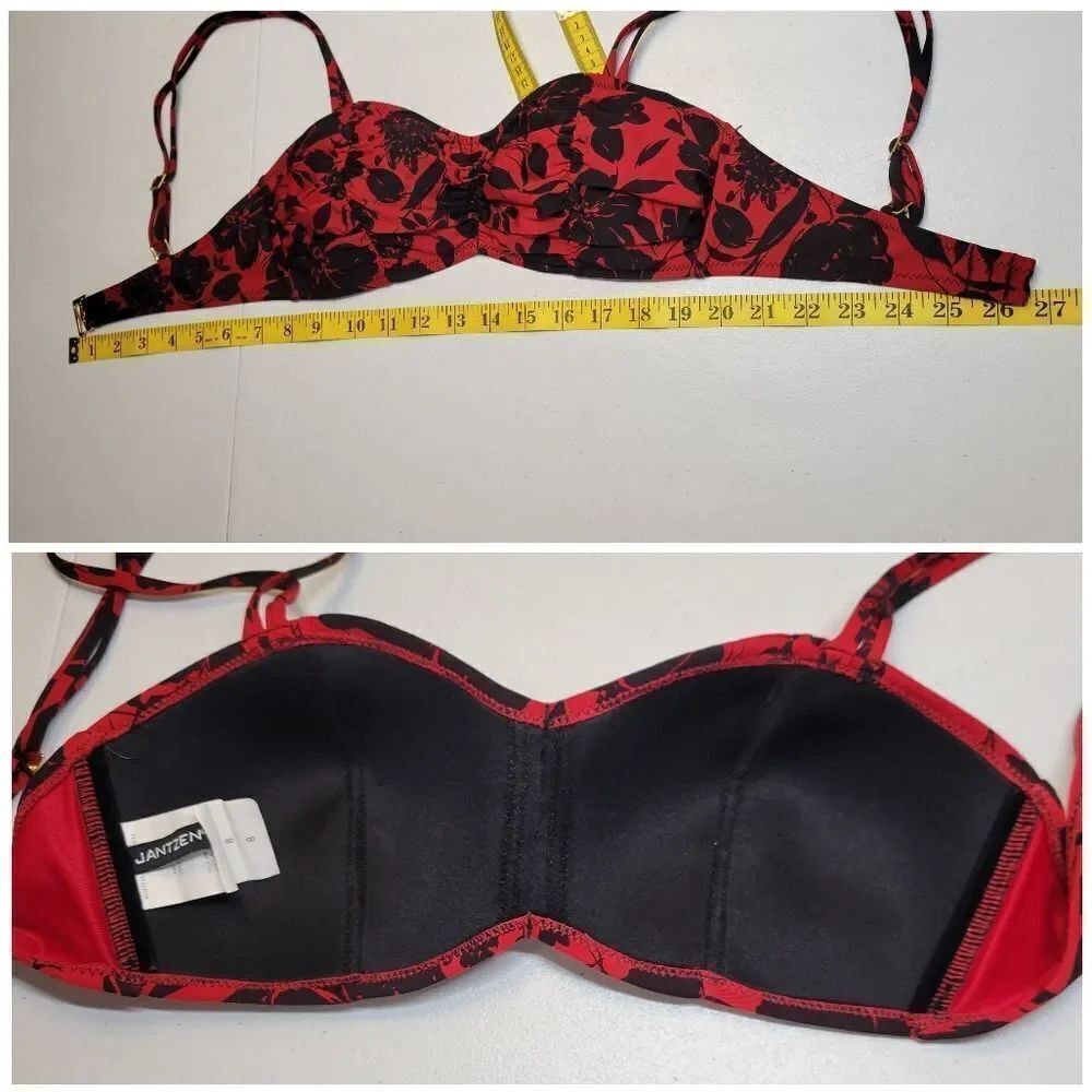 Jantzen Vintage 90s Red and Black Floral Bikini Set Swimsuit Ruched - Picture 14 of 16